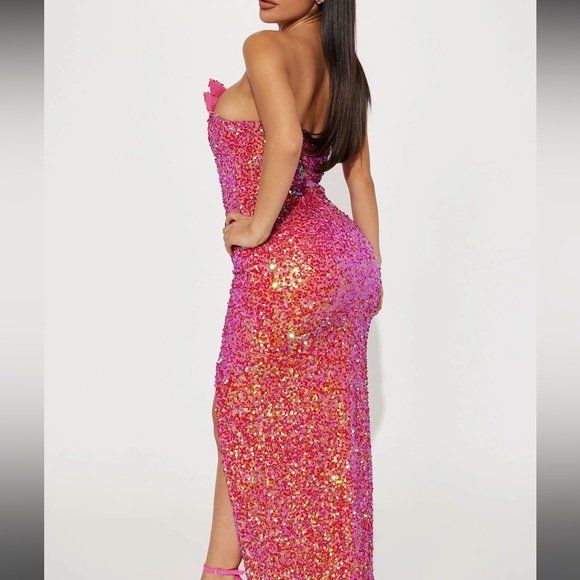 NWT Pink Sequin Maxi Formal Dress With Slit - Picture 3 of 9